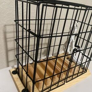 Black Metal Wire Cage with Wooden Base